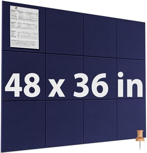 MaxGear Felt Bulletin Board 48" x 36", Dark Blue Felt Wall Tiles Wall Decor