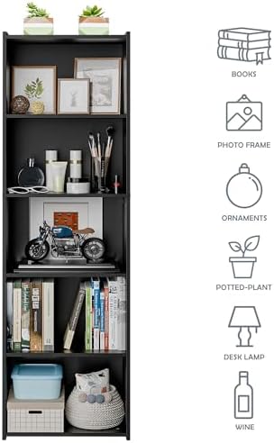 SUPER DEAL 5-Tier Bookcase and Bookshelf, Open Storage Shelves Narrow Tall Freestanding Cube Display Shelf for Bedroom Home Office Apartment Small Spaces, 52 Inch Black