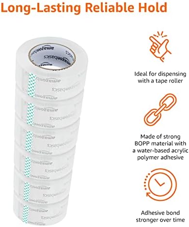 Amazon Basics Packing Tape, Strong & Durable for Moving, Storage, Shipping, Mailing and Sealing, Crystal Clear, 1.88" x 109 Yards, 12-Pack
