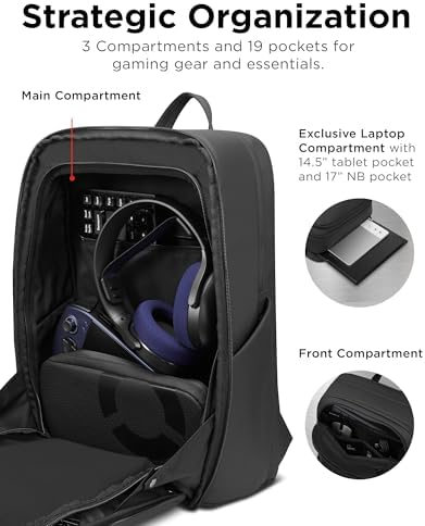 Lenovo Legion Gaming Laptop Backpack GB800, 21L Capacity, Fits 17-inch Laptops, Water Resistant, Three Main Compartments & 19 Specialiized Pockets, Black