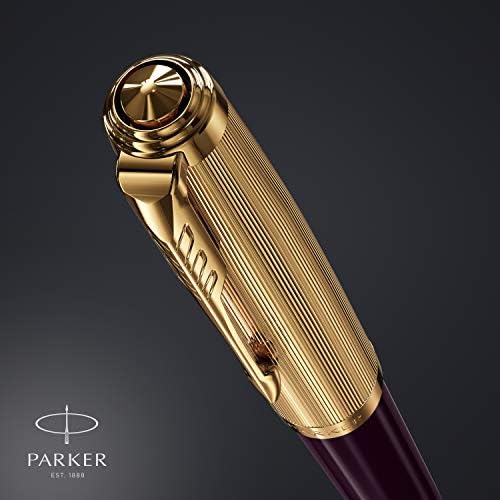 Parker 51 Fountain Pen | Deluxe Plum Barrel with Gold Trim | Fine 18k Gold Nib with Black Ink Cartridge | Gift Box