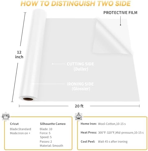 VinylRus Heat Transfer Vinyl, Ice White, 12" x 20ft