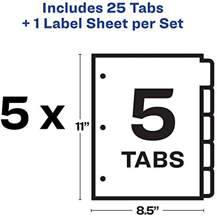 Avery Heavy-Duty View 3 Ring Binder with 1 Inch Rings, 5 Tab Easy Print & Apply Clear Label Binder Dividers, Office Supplies Set (01687)