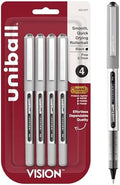 uni-ball Vision Stick Roller Ball Pens, Fine Point, Black Ink, Pack of 4