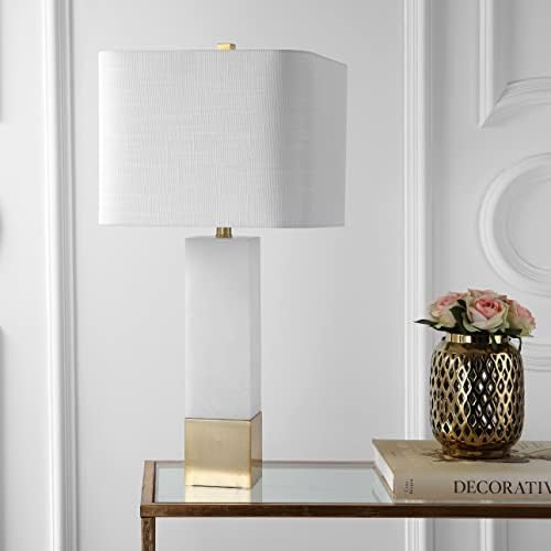 JONATHAN Y Jeffrey Table Lamp Bedside Metal Marble 29", Brass Gold/White