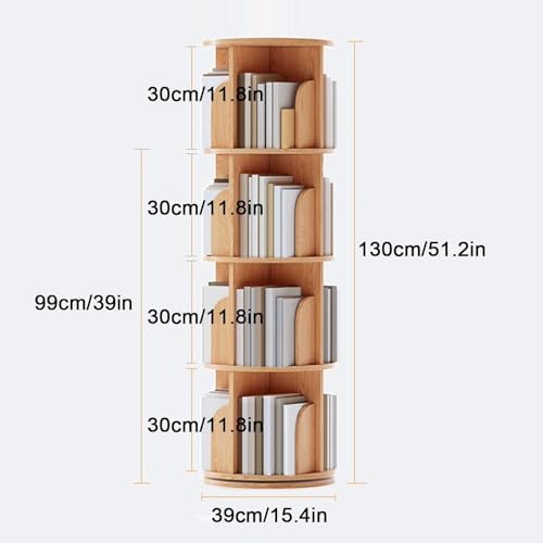 GAMAK Small Rotating Bookshelf 360 Display 3-4 Tier for Small Spaces Kids Narrow Swivel Corner Book Shelf Wood Used in Bedrooms Living Rooms Study Office (Color : Wood, Size : Four)