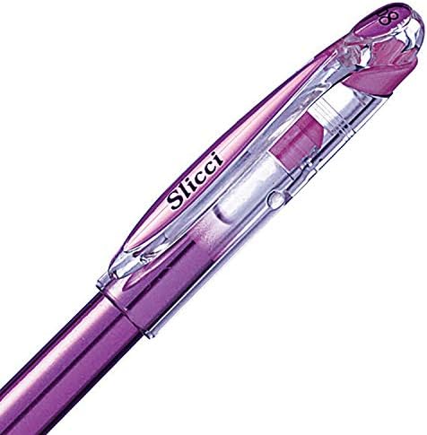Pentel Arts Slicci Metallic 0.8 mm Needle Tip Gel Pen, Metallic Violet Ink, Box of 12 (BG208-MV)