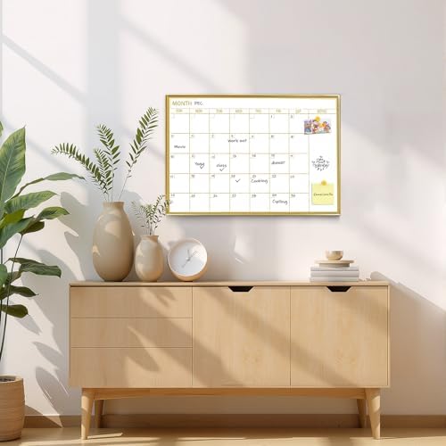 Gold Dry Erase Calendar Whiteboard for wall-20’’x28’’,Portable Aluminum Frame,Magnetic Calendar White Board,Wall Planner Dry Erase Board for Office, Kitchen, School, Home
