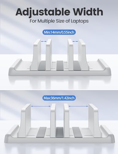 Vaydeer 3-Slot Vertical Laptop Stand Made of Premium ABS Plastics 5 in 1 Design Space-Saving Adjustable Desk Organizer for All MacBook/Chromebook/Surface (White)