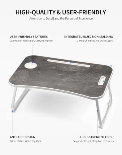 ZEAPTAC Foldable Lap Desk, Bed Desk, Bed Table & Laptop Stand w/Cup Holder
