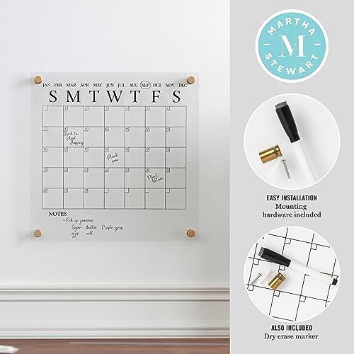 Martha Stewart Grayson 14" Acrylic Dry Erase Wall Calendar, Clear/Black