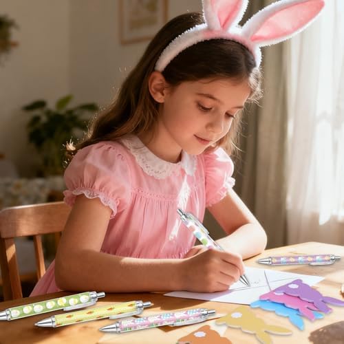 JarThenaAMCS 60Pcs Easter Stationery Set Colorful Bunny Rabbit Sticky Note Pads with Egg Stripe Wave Ballpoint Writing Pens for Spring Home Office Classroom Party Favors Supplies