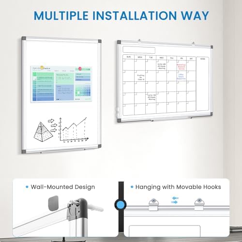 WALGLASS Calendar Whiteboard 24x18 Double-Sided Dry Erase Board for Wall