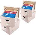 PRANDOM File Organizer Box - Set of 4 Collapsible Decorative Linen Filing Storage Hanging File Folders with Lids Office Cabinet Letter/Legal Size Light Grey (17x14x11.2 inch)
