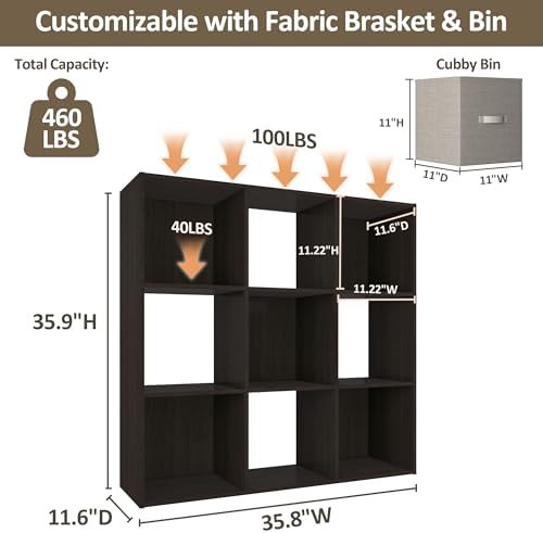 PrimeZone 9 Cube Storage Organizer, Stackable Wood Cubby Bookshelf Espresso
