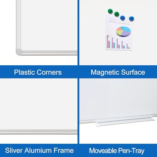 DEVELOP Magnetic Dry Erase White Board 24x36 Inch, Aluminum Frame Wall-Mounted Whiteboard with Detachable Marker Tray & Magnetic Surface for Home Office Classroom Kitchen Memo