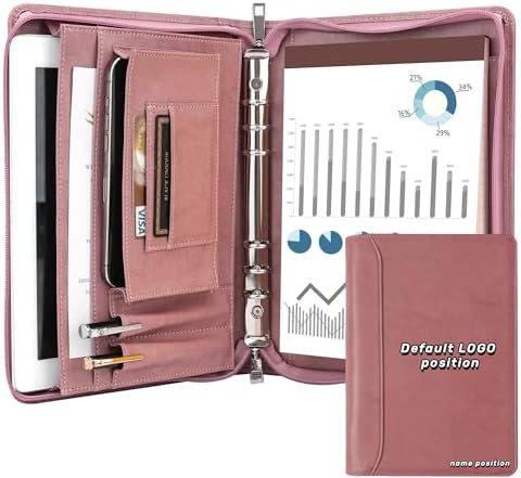 KISSKI Personalized Pink Portfolio for Women, Free Logo Custom, A5 Planner Binder 6 Ring Padfolio Organizer Folio, Engraved Gifts for Mom, Grandmam, Wife, Daughter, Handmade Customized Gifts