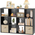 12 Cube Storage Organizer, Storage Shelf Organizer Bookshelf with Open Back, Open Shelf Bookcase, Wood Cubby Closet Cabinet Display Unit with 6 Removable Back Panels for Living Room Bedroom, Black