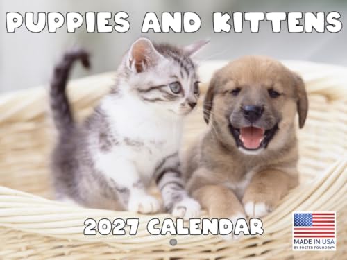 Puppy and Kitten Calendar 2027 Puppy Kitten Kitty Monthly Wall Calender 12 Month
