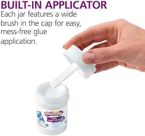 Colorations Tacky Craft Glue Jars with Brush Applicators, Set of 12 | Ages 5+, Kindergarten+, 3 oz Each, Strong Glue Dries Clear, for School, Home, Office and Craft Projects