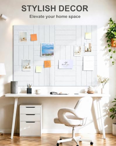0.47" Thick Felt Wall Tiles 36"x24" Cork Board Alternative 6 Pack 11.81"x11.81"Felt Bulletin Board Pin Board with Removable Adhesive Tape&30 Pushpins for Home Office School(Bold-White)