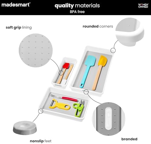 madesmart Classic 3 Bin Drawer Organizer Set, White
