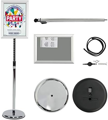Pedestal Poster Sign Stand, Adjustable Aluminum 8.5 x 11 Floor Standing Sign Holder for Vertical and Horizontal View Sign Displayed, Silver