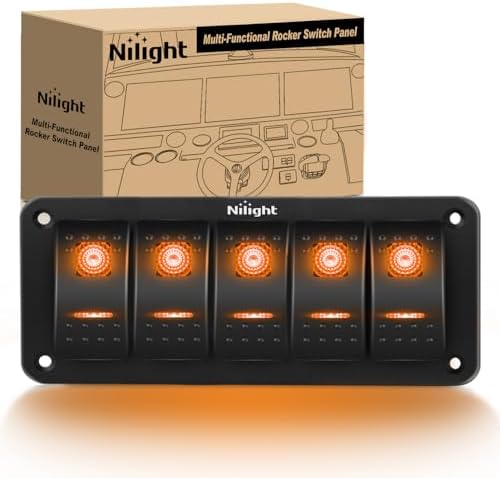 Nilight 5 Gang Rocker Switch Panel w/Orange LED Light 5Pin ON Off Pre-Wired