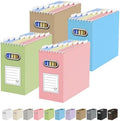 Oterri Portable Collapsible Cardboard File Box with Handle for Letter-Size | 4-Pack. Stainless Steel Handle. Label Stickers Included. Fits Letter Folders (Not Included). Home, Office, School, Dorm, Tax.