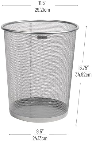Mind Reader Mesh Trash Can, 16.65L (4.4 gal), Waste Paper Basket, Round, Office, Metal Mesh, Set of 2, Silver