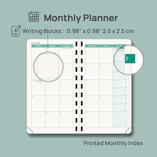 POPRUN Pocket Planner 2026-2027, Small 3.5''x6.5'' Academic Pocket Calendar