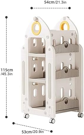 GAMAK Small Bookshelf for Small Spaces Kids Stand on Wheels Rotating Bookshelf 360 Display 4 Tier Bookcase Children's Picture Book Floor Storage (Color : Gray)