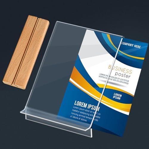 Kersally Acrylic Sign Holder 8.5 x 11, 4 Pack Double-Sided Clear Vertical Table Display Stands with Wood Base,Acrylic Frame Menu Flyer Paper Holder for Stores, Restaurants, Hotels, Office, Show Fair