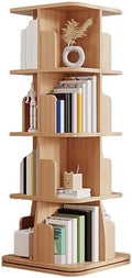 GAMAK Rotating Bookshelf Tower for Kids 360 Display 2-4 Tier Floor Standing Bookcase Revolving Bookcase Tower Small Corner Bookshelf for Small Space (Color : Wood, Size : Square_Four)