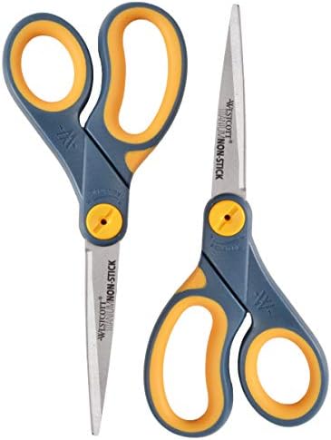 Westcott 8-Inch Non-Stick Titanium Scissors For Office and Home - Glide Adjust Technology - Grey/Yellow Craft, Fabric Scissors - 2 Pack