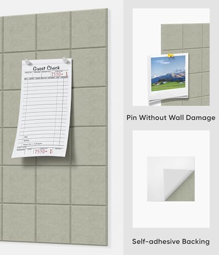 Large Cork Board for Walls 36" x 24", 6 Pack Felt Wall Tiles with Push Pins for Office Home, Pin Board Bulletin Board for Photo Pictures, Sage