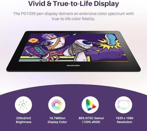 GAOMON PD1320 Drawing Tablet with Screen, Full-Laminated, 120% sRGB, 13.3"