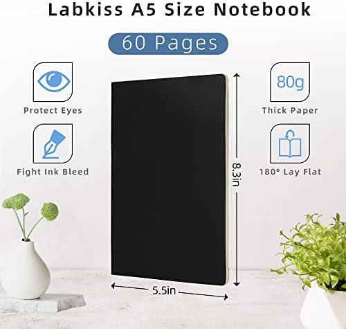 24 Pack College Ruled Notebook & Journal Bulk, Black Cover, Line Thick Paper, A5 Size, 5.5x8.3 inch, 60 Pages, Small Subject Note Pad Planner Set for Women Men Kids Traveler Student Office