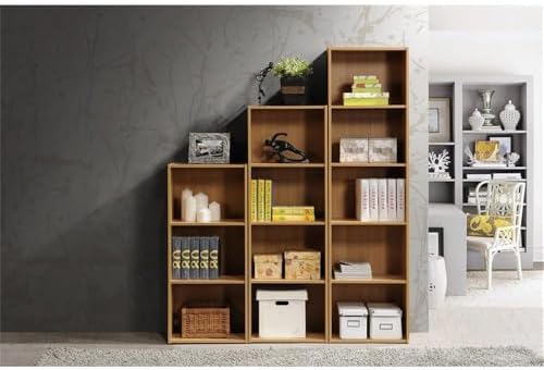 Pemberly Row 5-Shelf Wooden Bookcase, Beige Finish, Slim Design, 59 in H x 15.9 in W x 11.8 in D, Contemporary Style, Multi-Purpose Storage for Office, Bedroom, Kids Room, or Entryway
