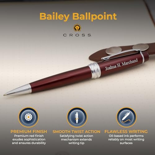Cross Bailey Personalized Ballpoint Pen in Red Lacquer with Chrome Trim
