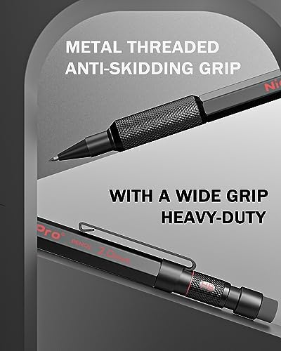Nicpro 2mm Metal Mechanical Pencils Set with Case, 3 Pack Black