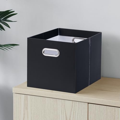 Oterri Portable Collapsible Cardboard File Box with Handle for Letter-Size | 1-Pack. Stainless Steel Handle. Label Stickers Included. Fits Letter Folders (Not Included). Home, Office, School, Dorm, Tax.
