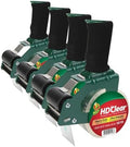 Duck HD Clear Packing Tape Dispenser Heavy Duty Packaging Tape Gun for Packing Boxes, Shipping and Moving - Includes 1 Refill Roll of HD Clear 1.88 in. x 50 Yards - Foam Handle (287398) (Pack of 4)