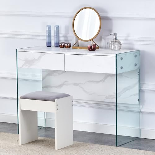 White Environmental Protection Minimalist Dresser, Desk, Desktop Computer Desk, with Double Drawer Storage Space, Simple Home, Perfect for Various Styles of Home Environment.
