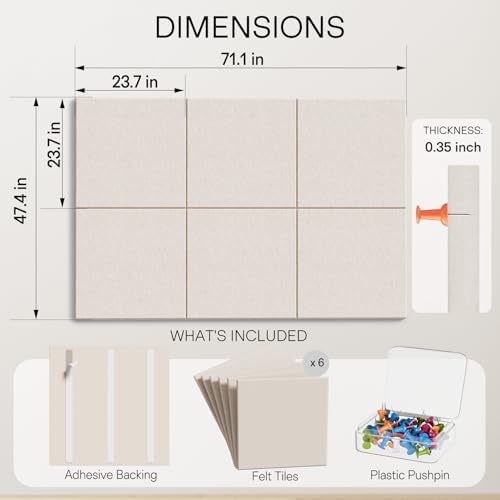MaxGear Extra Large Bulletin Board 72" x 48", Light Tan Felt Wall Tiles