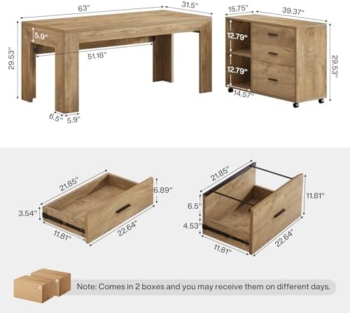 Tribesigns L Shaped Executive Office Desk with Drawers, Light Brown