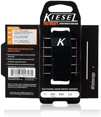 Gruv Gear Fret Wrap & Guitar Mute Keisal Edition, Fretwrap for Acoustic, Electric & Bass | String Dampener Recording, Tapping & Practice Accessory (1 Pack, Large Black, Fits 6 String Bass, 8 String