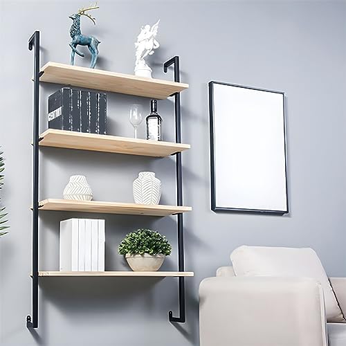 Contemporary Wall Unit Bookcase Metal Frame Pine Wood Shelf Bookshelf Wall-Mounted Bookshelf Wrought Iron Bag Rack Multi-Layer Clothing Store Decoration Black Wood 31.5" L x 9.8" W x 55.1" H