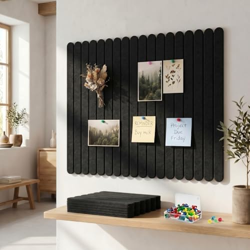 Yookeer Large Scalloped Felt Bulletin Board 36'' x 24'' Cork Board Alternative for Office Wall Decor 6 Pack with 25 Safe Removable Adhesive Tabs Push Pin, Felt Pin Boards for Home Office(Black)
