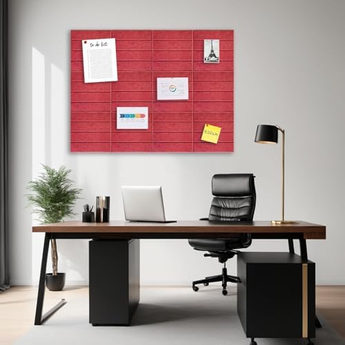 12 Pack Felt Bulletin Board, 35" x 47" Large Red Pinboard with 30 Push Pins, Square Felt Pin Board, Self-Adhesive Cork Board Tiles for Home, Office Walls, School Classroom Message Photos Display